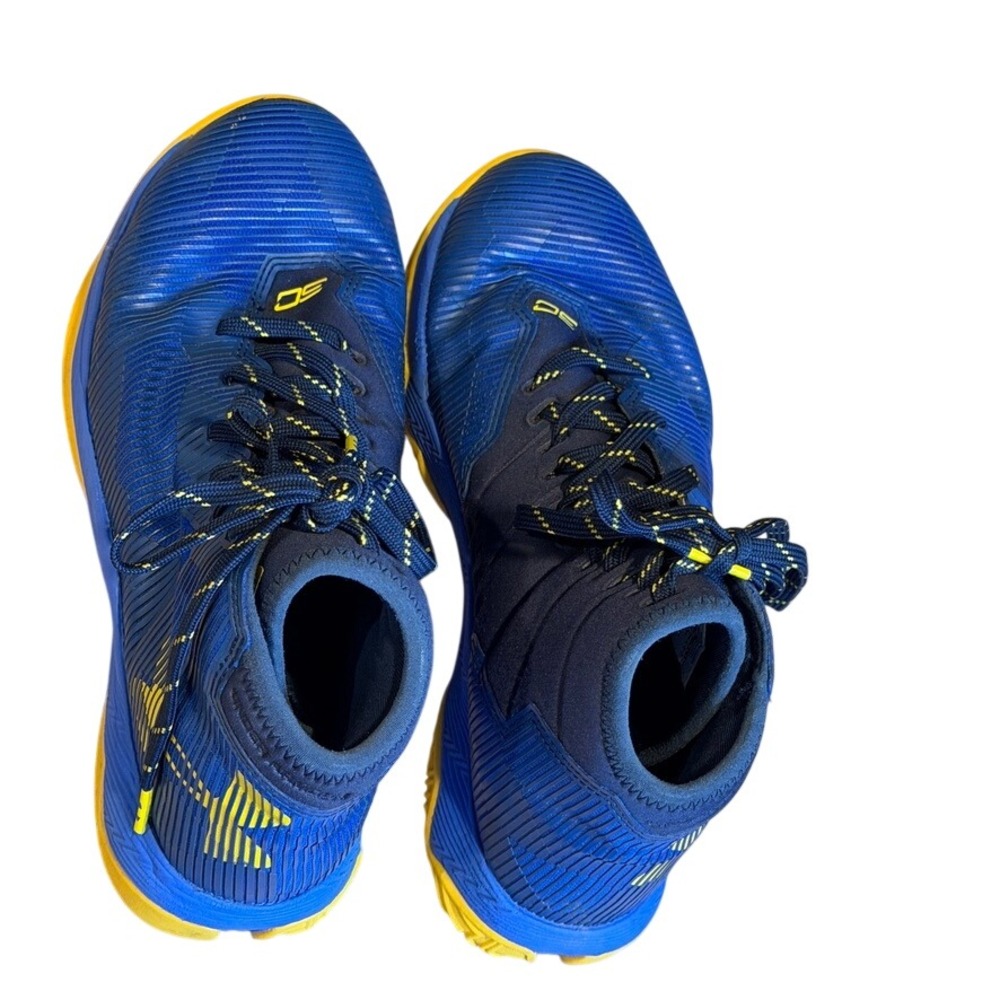 Under Armour Kids Curry 6.5Y Basketball Shoes Blue Yellow Sneakers SC30 High Top - Picture 8 of 11